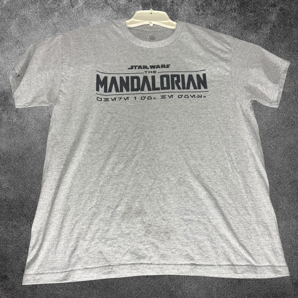 Star Wars The Mandalorian Graphic T Shirt Gray Double Sided Men's Large Pop Tees
